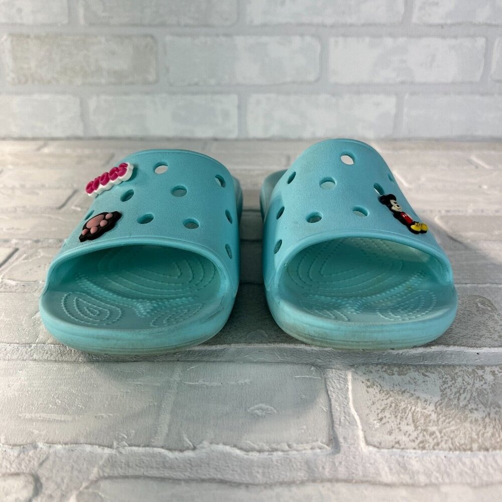 Crocs Classic Men 5 Women 7 Blue Green Strap Slide Unisex Iconic Sandals‎ Charms - Picture 7 of 14